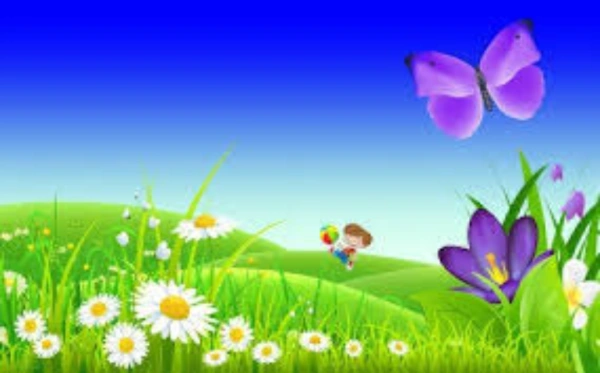 zielona trawa z kwiatkami, motylek